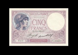1933 Banque De France 5 Francs Rare Consecutive 1 Of 2 ( (gem Unc))
