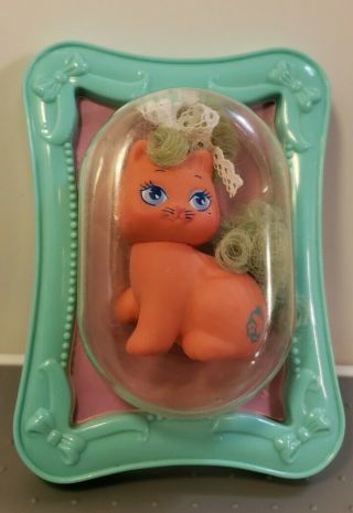 Vintage Little Pretty Picture Pet Kitty Cat In Frame Peach Blossom Mlp 1990 Rare