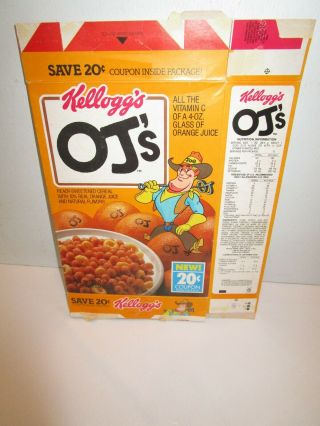 Vintage 1985 Kellogg’s Oj’s Orange - Taste Cereal Empty Box O.  J.  Says Cartoon Rare