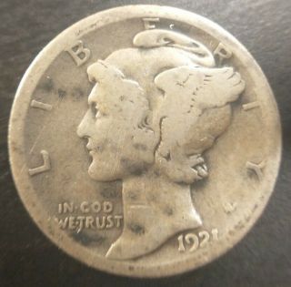1921 - D Mercury Silver Dime Key Date Very Good Vg Denver Rare