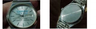 Enron Oil Gas Safety Award Bulova Wristwatch 1986 - 1990 Germany 91c07t Runs Rare