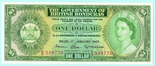 1969 British Honduras $1 Dollar Banknote Rare Unc Queen Elizabeth Ii