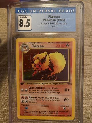 Cgc 8.  5 Pokemon Jungle 1st Edition Flareon Rare Holo Card 3/64