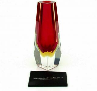 Signed - X Rare Murano Mandruzzato Submerged Art Glass Block Vase & Certificate