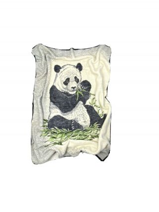 Vintage 70s Rare Biederlack Panda Blanket Quilt Fleece Cover Reversible Usa Made