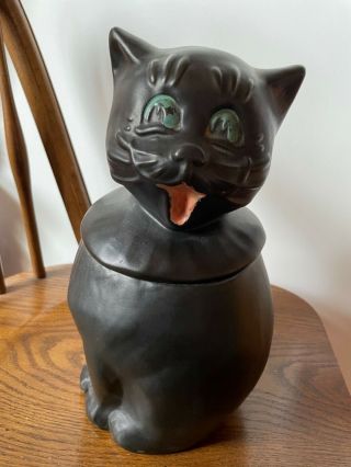 Rare Mccoy Vintage Pottery “coalby” Black Cat Cookie Jar