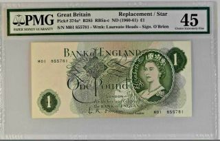 Rare Replacement 1 Pound Great Britain Bank Of England £1 P - 374a Star Pmg45 Xf