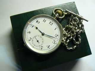 Rare 1904 London Import Silver Swiss Lever Pocket Watch Silver Chain