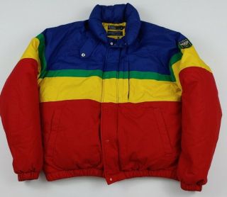 Vintage Polo Ralph Lauren Goose Down Jacket Uni Crest 80s Colorblock Rare Usa