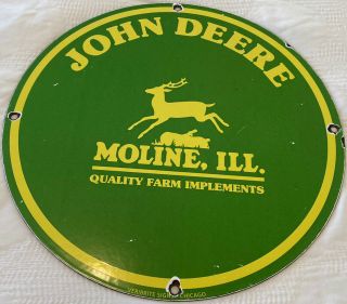 Rare Vintage John Deere Tractor Machinery Porcelain Sign Gas Oil Farm Implements