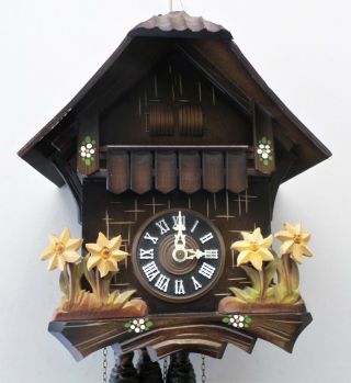 Breathtaking Rare German Black Forest Musical Chalet Sunflowers Cuckoo Clock