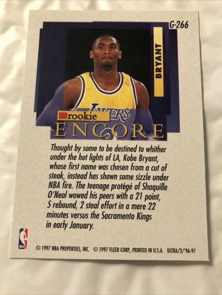 RARE 1996/97 Fleer Ultra Kobe Bryant Rookie RARE GOLD MEDALLION G266 NM/M RC 6