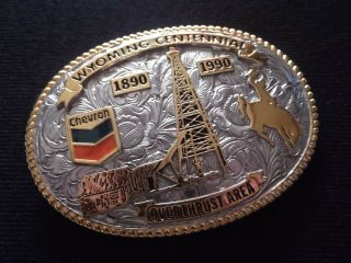 Rare Vintage Large Wyoming Centennial 1990 Chevron Gas Belt Buckle Texas Made