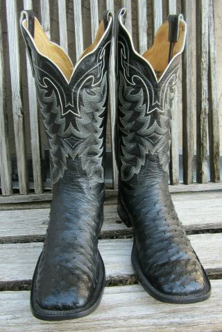 Vintage Rare Exotic Tony Lama Full Quill Ostrich Cowboy Boots 9d Square Toe Usa