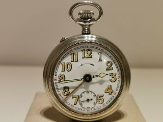 Antique Art Deco Ww1 Era Rare Swiss 54mm Mechanical Pocket Alarm Watch