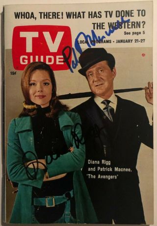 " The Avengers " Rare Jan 1967 " Tv Guide " Cover Signed By Both Rigg & Macnee