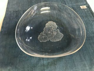 Rare Large Vintage 10 3/4 " Steuben Crystal Intaglio Flower Bowl