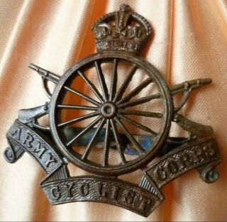 Army Cyclist Corps Cap Badge Bronze Maker Jr Gaunt Antique - Rare