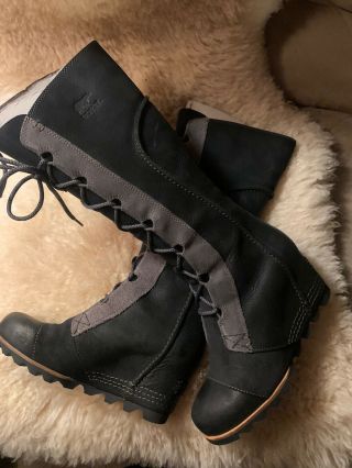 ☑️ Sorel Cate The Great Tall Leather Wedge Boots Women 