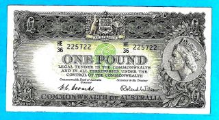Australia P30 Commonwealth 1 Pound Qeii Sign Coombs/wilson He36 1953 Vf,  Rare