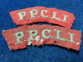 Rare Atributed Orig Ww1 Cloth Shoulder Flashes " Ppcli " Uniformed Removed