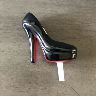 Nora Fleming Mini - Black High Heel Shoe With Red Bottom - Rare And Retired