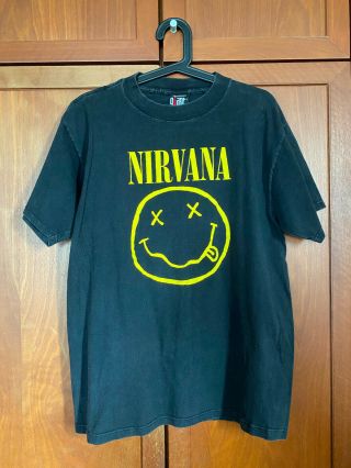 Rare Vintage 90s Nirvana Smiley Face T - Shirt Size L Large Giant Tag Authentic