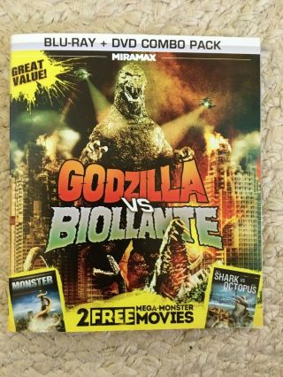 Godzilla vs Biollante BLU - RAY,  DVD COMBO (3 monster movies) DISCS usa RARE 3