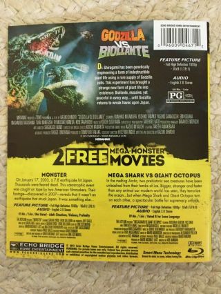 Godzilla vs Biollante BLU - RAY,  DVD COMBO (3 monster movies) DISCS usa RARE 4