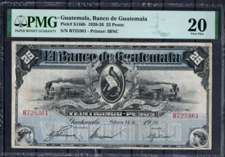 Guatemala P - S146b 25 Pesos 1920 - 26 Pmg20 Rare