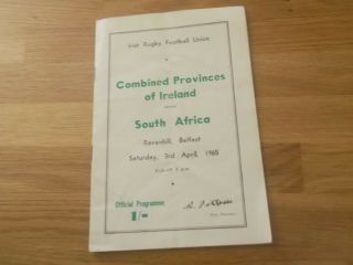 Rare 1965 Combined Provinces Of Ireland V South Africa Rugby Union Programme