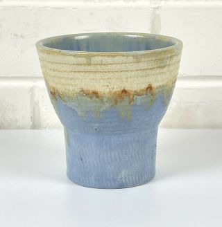 Vintage Remued Pottery Conical Blue Drip Glaze Vase - Unusual Rare Shape