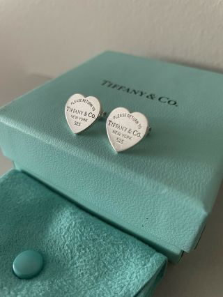 Rare Medium Please Return To Tiffany & Co.  Heart Tag Earrings Silver