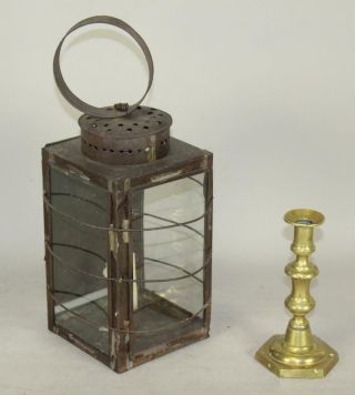 Very Rare 19th C Tin And Glass Hanging Lantern With Blown Glass Panels