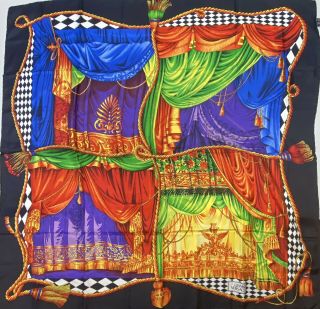Rare Vtg Gianni Versace Multicolor Theatre Curtain Print Silk Scarf