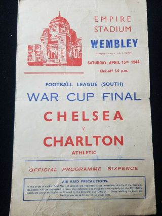 Wembley Stadium,  1944 War Cup Final,  Chelsea V Charlton Rare Item