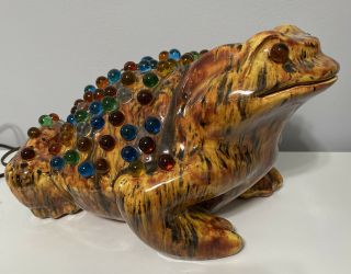 Vintage Huge Large Ceramic Frog Toad Lamp Light Rare With Marbles