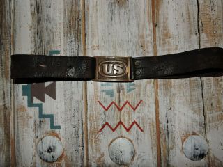 RARE Indian War Era US Army Pattern 1874 Leather Belt with U.  S.  Brass 2