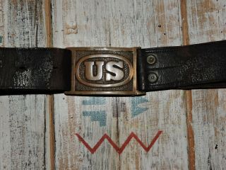 RARE Indian War Era US Army Pattern 1874 Leather Belt with U.  S.  Brass 3
