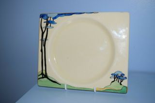 A Rare Clarice Cliff Biariritz 7 1/4 X 6 " Side Plate " Blue Firs " Pattern 1934