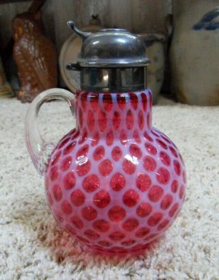 Rare Fenton Lg Wright Cranberry Opalescent Honeycomb Syrup Pitcher 96a Crn