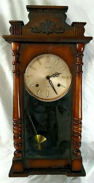 Endura Wall Clock Pendulum Key Wind 31 Day Antique Rare Barroco