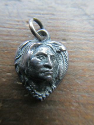 Rare Victorian Antique Sterling Silver Puffy Heart Charm Native American Indian