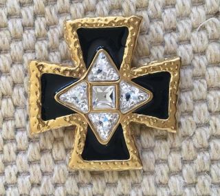 St John Maltese Cross With Crystals Jacket Pin Brooch - & Rare