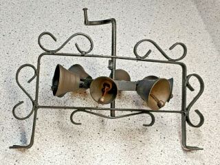Antique Vintage Wrought Iron Rotating Revolving Doorbell W Brass Bells Rare Exc
