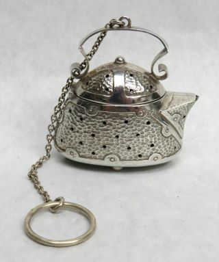 Outstanding Rare Sterling Silver Engraved Tea Pot Shape Tea Ball