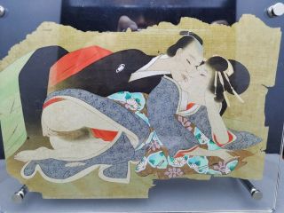 Japanese Meiji Period Shunga Erotic hand painted on silk so rare 2