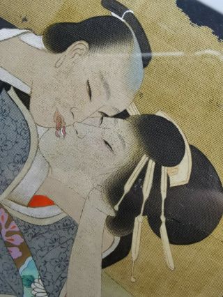 Japanese Meiji Period Shunga Erotic hand painted on silk so rare 3