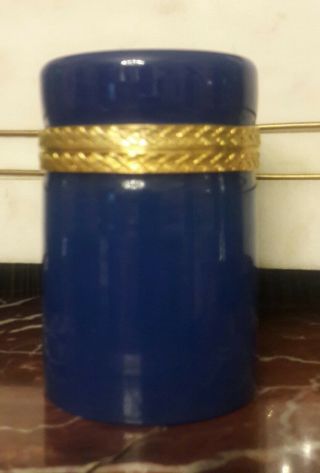 Vintage Antique Rare French Royal Light Navy Opaline Box.  Wow