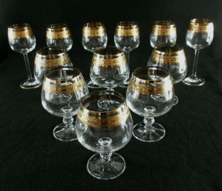 Rare Vintage German Theresienthal 6 Brandy Snifter & 6 Sherry Goblets W/ Gold